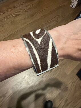 Vince Camuto Brown & Cream Faux Fur Silver Bracelet